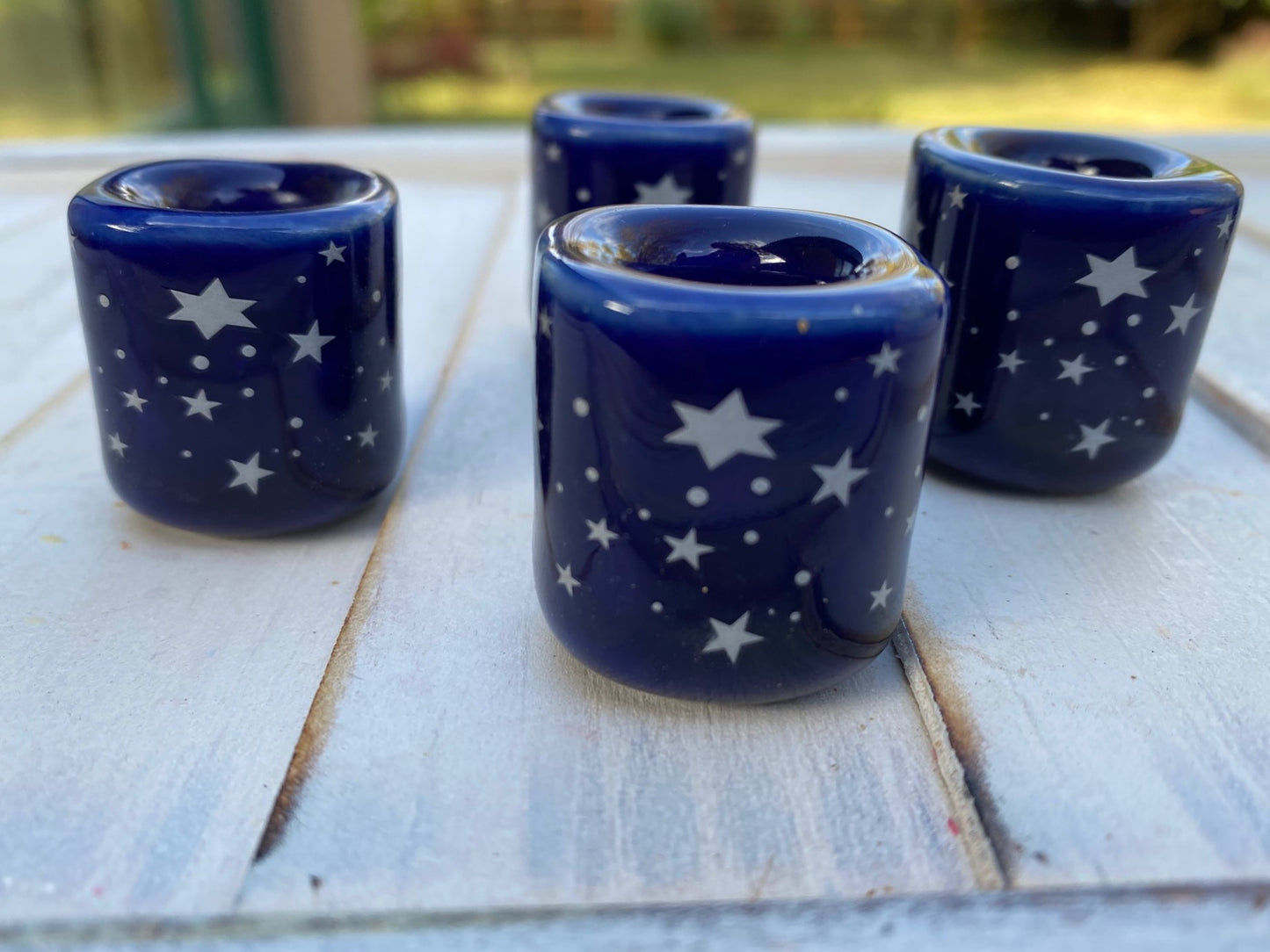 BLUE WITH SILVER STARS Chime Candle Holder